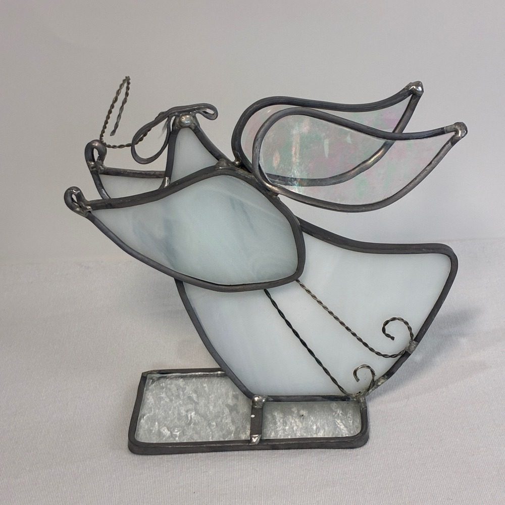Stained Glass Angel Figurine White Iridescent Suncatcher‎ Decor
